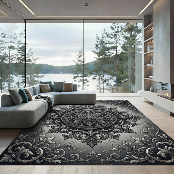 ODIKA 2'x3' Machine Washable Non-Slip Area Rug, Antique Gray High Traffic Rug, Gray, 1005690