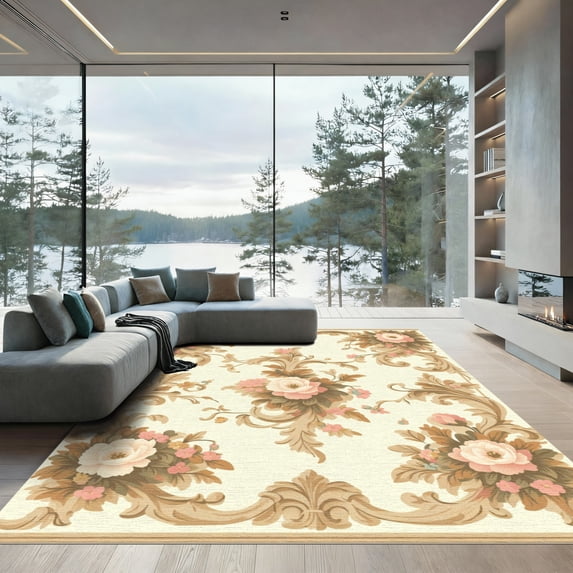 ODIKA 2'x3' Machine Washable Non-Slip Area Rug, Antique Ivory High Traffic Rug, Ivory, 1089578