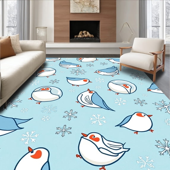 ODIKA 2'x3' Machine Washable Non-Slip Area Rug, Arctic Waddle Friends Playful Decorative Floor High Traffic Rug, Blue, 721001