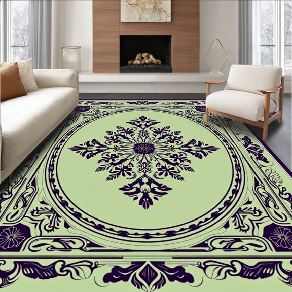 ODIKA 2x3 Machine Washable Non-Slip Area Rug, Aristocrat Blossom Heirloom Lattice High Traffic Rug, Green, 663679