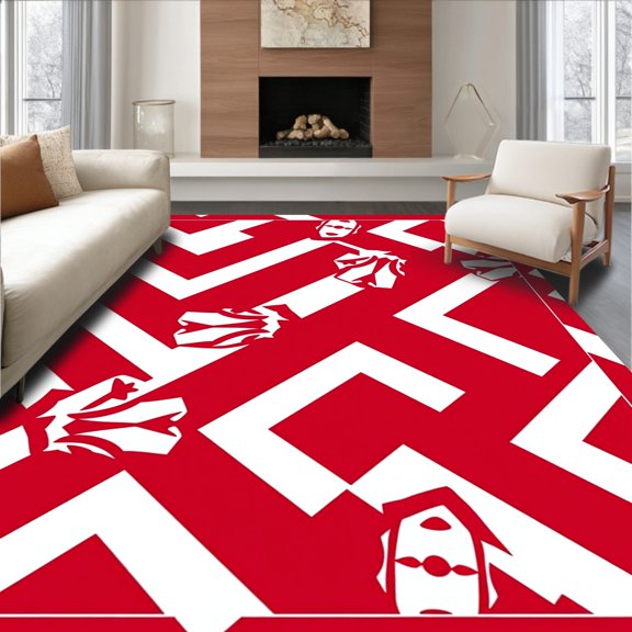 ODIKA 2x3 Machine Washable Non-Slip Area Rug, Arrowhead with Bold Crimson Stripes and Abstract Football Motifs High Traffic Rug, Red, 673292
