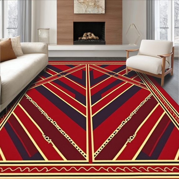 ODIKA 2x3 Machine Washable Non-Slip Area Rug, Art Inspired Chevron Stripe Featuring Layered Angles High Traffic Rug, Red, 381774