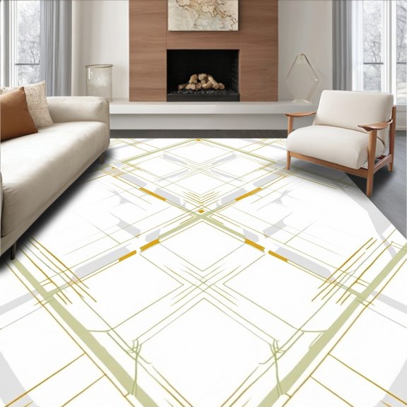 ODIKA 2x3 Machine Washable Non-Slip Area Rug, Art Inspired Interlocking Lattice with Subdued Glam Accents High Traffic Rug, Beige, 562738