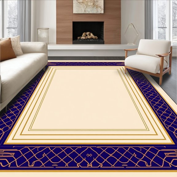 ODIKA 2x3 Machine Washable Non-Slip Area Rug, Art Maze with Fan Shapes and Hues High Traffic Rug, Blue, 338579