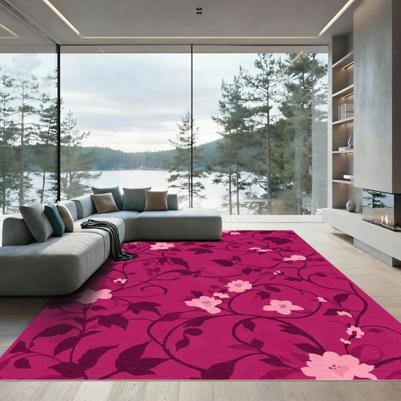 ODIKA 2'x3' Machine Washable Non-Slip Area Rug, Art Nouveau Burgundy High Traffic Rug, Red, 1051084