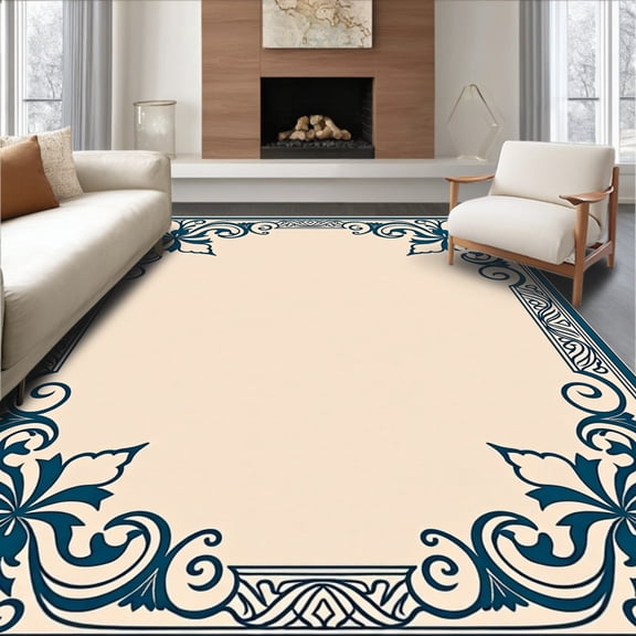 ODIKA 2x3 Machine Washable Non-Slip Area Rug, Art Nouveau Scrolls with Ornamental Latticework and Botanical Accents High Traffic Rug, Beige, 592356