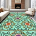 thumbnail image 1 of ODIKA 2'x3' Machine Washable Non-Slip Area Rug, Art Nouveau Sunset Bloom with Elegant Interlocking Floral Scrollwork High Traffic Rug with Pad, Turquoise, 577837, 1 of 8