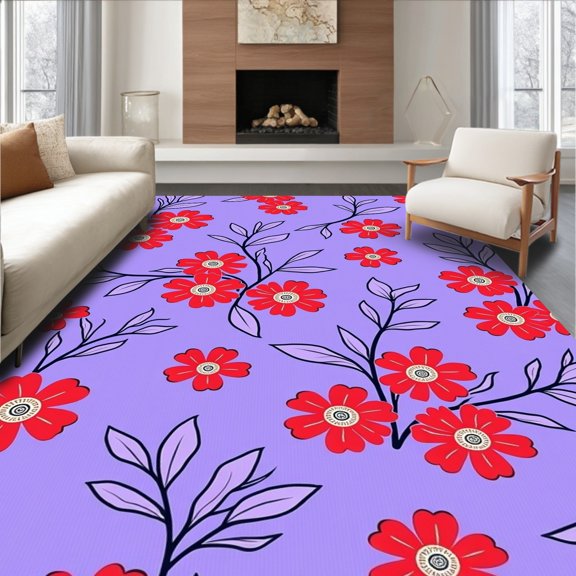 ODIKA 2x3 Machine Washable Non-Slip Area Rug, Artisan Chinoiserie Blossom Jacquard Statement High Traffic Rug, Purple, 611244