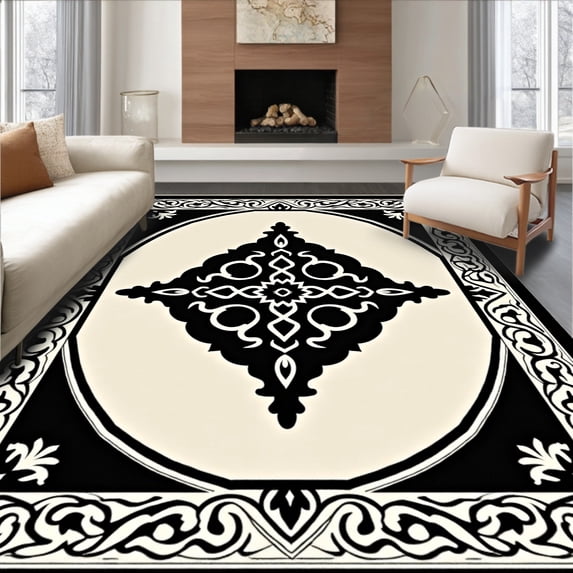 ODIKA 2'x3' Machine Washable Non-Slip Area Rug, Artisan Crafted Distressed Medallion Inspired Heritage High Traffic Rug, Black, 486042