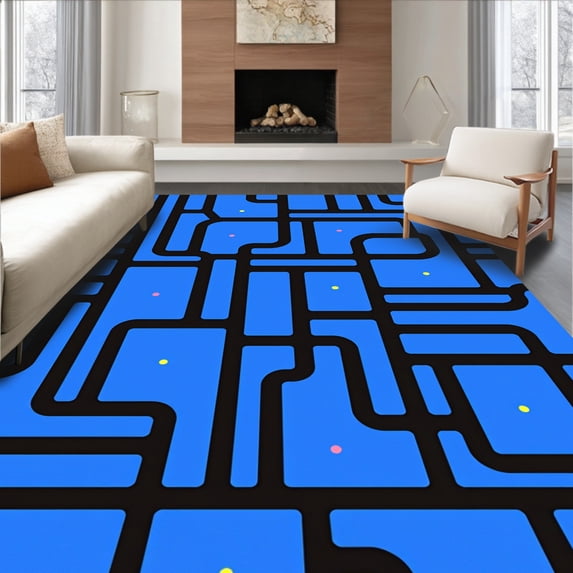 ODIKA 2'x3' Machine Washable Non-Slip Area Rug, Artisan Interlocking Maze Design Featuring Bold Accents High Traffic Rug with Pad, Blue, 486368