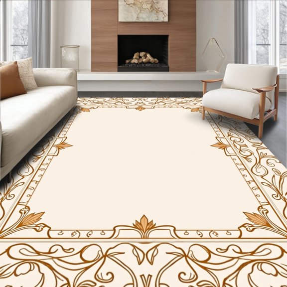 ODIKA 2x3 Machine Washable Non-Slip Area Rug, Artisan Latticework with Baroque Leaf Filigree and Whispered Edges High Traffic Rug, Beige, 461194