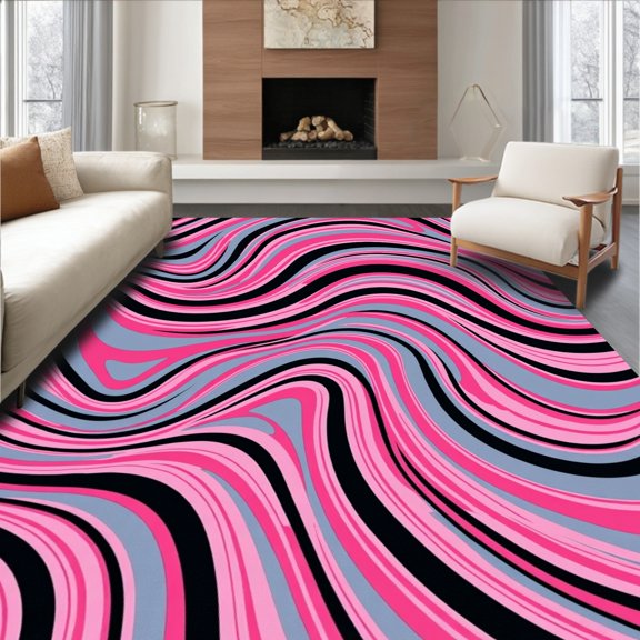 ODIKA 2x3 Machine Washable Non-Slip Area Rug, Artisan Rippled Wave Flow Motif Contemporary Statement High Traffic Rug, Pink, 529656