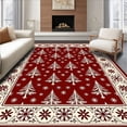 thumbnail image 1 of ODIKA 2'x3' Machine Washable Non-Slip Area Rug, Artisan Winter Wonderland Showcasing Ornate Fir and Snow Motifs High Traffic Rug with Pad, Red, 615362, 1 of 8