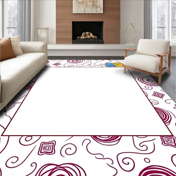 ODIKA 2x3 Machine Washable Non-Slip Area Rug, Artistic Bug Motif with Stylized Orange High Traffic Rug, Purple, 354110