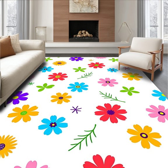 ODIKA 2x3 Machine Washable Non-Slip Area Rug, Artistic Floral Overlay with Playful Petal Accents High Traffic Rug, Red, 351853