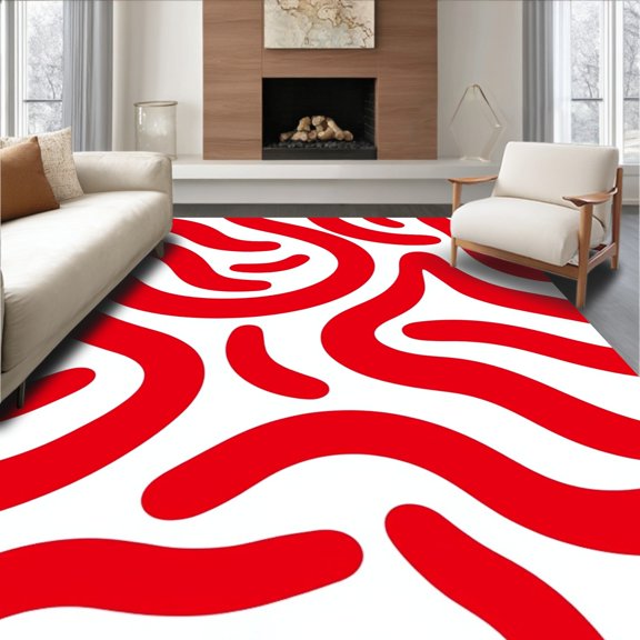 ODIKA 2x3 Machine Washable Non-Slip Area Rug, Artistic Flowing Design High Traffic Rug, Red, 339661