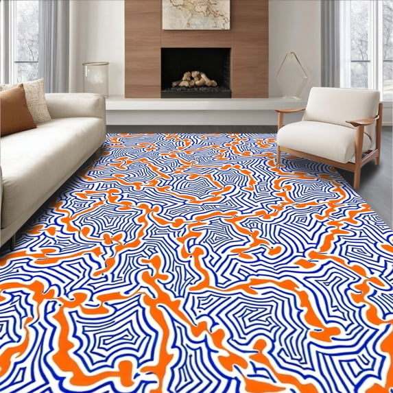 ODIKA 2'x3' Machine Washable Non-Slip Area Rug, Artistic Interlocking with Vibrant Color Contrast High Traffic Rug with Pad, Orange, 352434