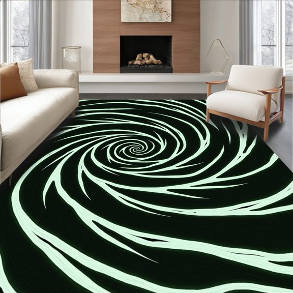 ODIKA 2x3 Machine Washable Non-Slip Area Rug, Artistic Vortex Spiral Modern Luxury Statement High Traffic Rug, Black, 580010