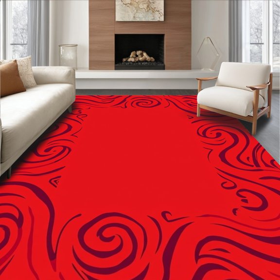 ODIKA 2x3 Machine Washable Non-Slip Area Rug, Artistic Whirl Symphony Decorative Vibrant Tapestry High Traffic Rug, Red, 587620