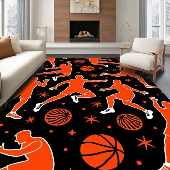 ODIKA 2x3 Machine Washable Non-Slip Area Rug, Athletic Design featuring Slam Dunk Action High Traffic Rug, Orange, 673020