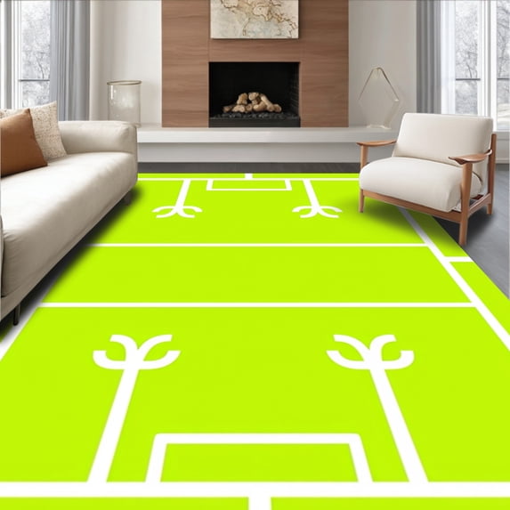 ODIKA 2'x3' Machine Washable Non-Slip Area Rug, Athletic Field Goal Post Design with Endzone Graphics High Traffic Rug with Pad, Green, 668652