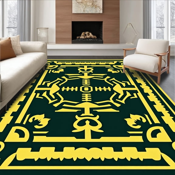 ODIKA 2x3 Machine Washable Non-Slip Area Rug, Athletic Stadium Crest Decorative Featuring Professional League Insignia High Traffic Rug, Yellow, 678602