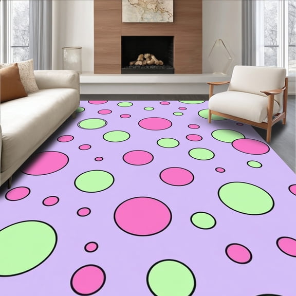 ODIKA 2x3 Machine Washable Non-Slip Area Rug, Atomic Era Gumball Machine Wonder Saccharine Twist High Traffic Rug, Purple, 684082
