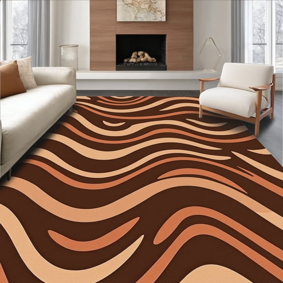 ODIKA 2x3 Machine Washable Non-Slip Area Rug, August Shag Luxurious Plush Textured Waves High Traffic Rug, Brown, 662124