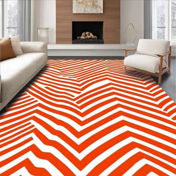 ODIKA 2x3 Machine Washable Non-Slip Area Rug, Autumn Harvest Chevron Floor High Traffic Rug, Orange, 509636