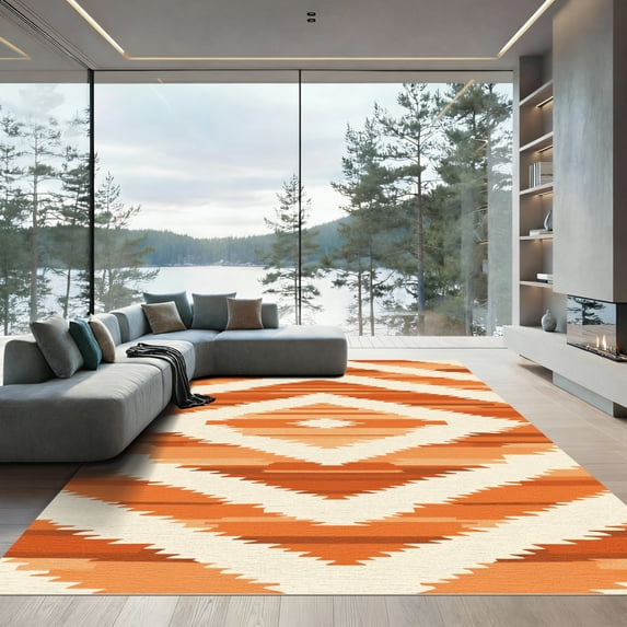 ODIKA 2'x3' Machine Washable Non-Slip Area Rug, Aztec Burnt Orange High Traffic Rug, Orange, 1085824