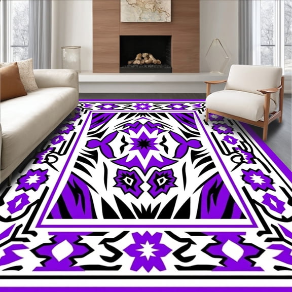 ODIKA 2'x3' Machine Washable Non-Slip Area Rug, Aztec Southwestern Zigzag Contemporary High Traffic Rug, Purple, 479104