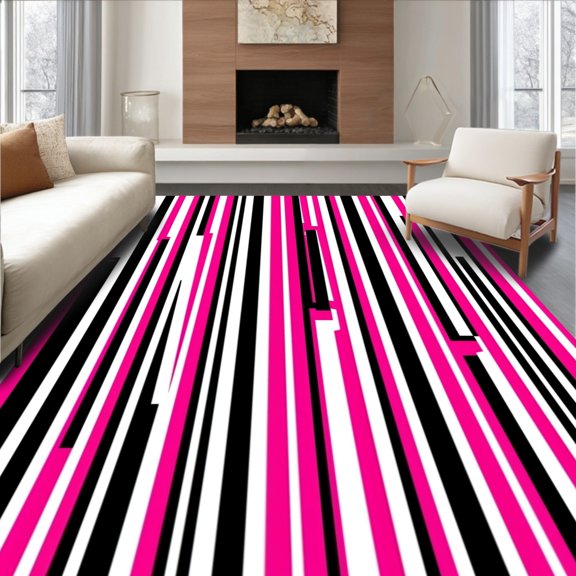 ODIKA 2x3 Machine Washable Non-Slip Area Rug, Barcode Inspired Floor with Binary Color Scheme High Traffic Rug, Pink, 527212