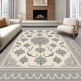 thumbnail image 1 of ODIKA 2'x3' Machine Washable Non-Slip Area Rug, Distressed Damask Hues Of Steel Ivory High Traffic Rug with Pad, Ivory, 407947, 1 of 8