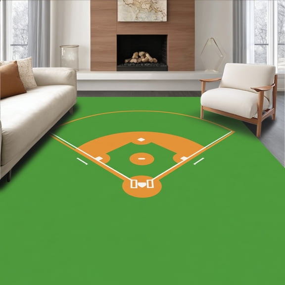 ODIKA 2x3 Machine Washable Non-Slip Area Rug, Baseball Field Infield High Traffic Rug, Green, 841050