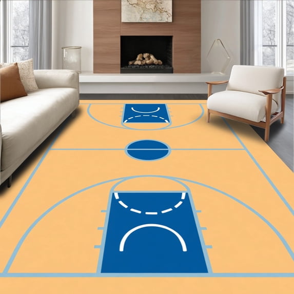ODIKA 2'x3' Machine Washable Non-Slip Area Rug, Basketball Court Wood Floor Key Light Lines High Traffic Rug, Beige, 841073