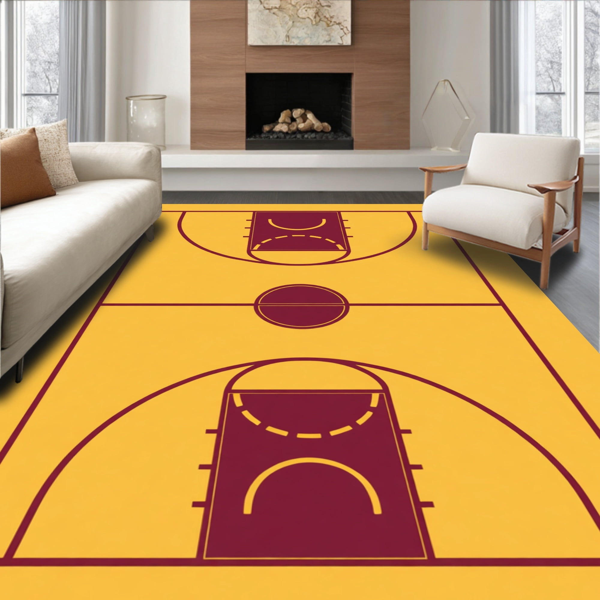 ODIKA 2'x3' Machine Washable Non-Slip Area Rug, Basketball Court Yellow ...