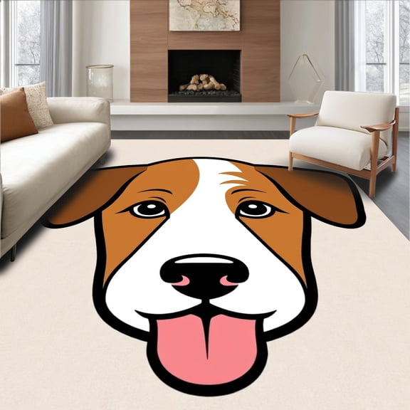 ODIKA 2x3 Machine Washable Non-Slip Area Rug, Beagle Face Illustrated Bathroom Slip Resistant High Traffic Rug, Brown, 728918