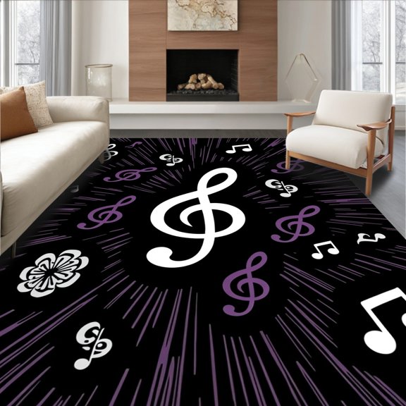 ODIKA 2x3 Machine Washable Non-Slip Area Rug, Bespoke Audio Surface Treble Clef Symphony Memento High Traffic Rug, Black, 656964