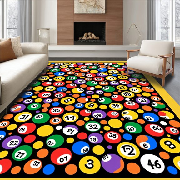 ODIKA 2x3 Machine Washable Non-Slip Area Rug, Billiard Pool Table Motif with Classic Sports Theme High Traffic Rug, Yellow, 587265