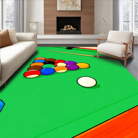 ODIKA 2x3 Machine Washable Non-Slip Area Rug, Billiard Pool Table Rack Balls High Traffic Rug, Green, 841085