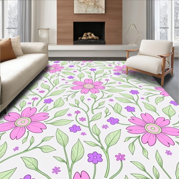 ODIKA 2x3 Machine Washable Non-Slip Area Rug, Blooming Floral Fantasy Garden Enchanted Wonderland Doormat High Traffic Rug, Pink, 724701