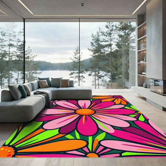 ODIKA 2'x3' Machine Washable Non-Slip Area Rug, Bohemian Hot Pink High Traffic Rug, Pink, 1291169