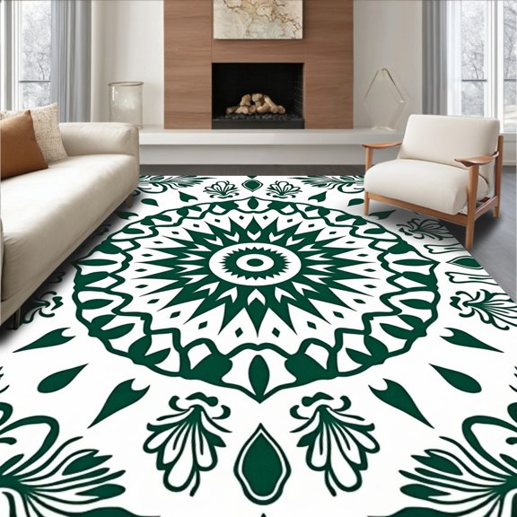 ODIKA 2x3 Machine Washable Non-Slip Area Rug, Bohemian Starburst with Radiating Petal Framework Design High Traffic Rug, Green, 601017