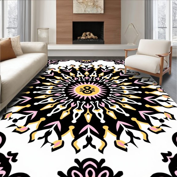 ODIKA 2x3 Machine Washable Non-Slip Area Rug, Boho ABC Blossom with Interlocking Petals High Traffic Rug, Black, 690850