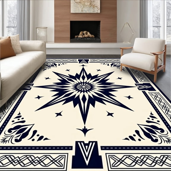 ODIKA 2x3 Machine Washable Non-Slip Area Rug, Boho Chic Compass Rose with Weathered Finish High Traffic Rug, Beige, 658984