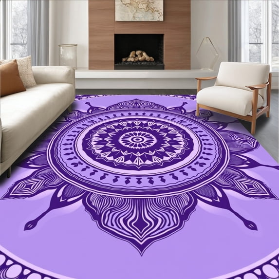 ODIKA 2'x3' Machine Washable Non-Slip Area Rug, Boho Intricate Symmetrical Zen Mystical Enchanting High Traffic Rug, Purple, 545232