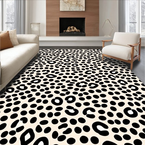 ODIKA 2x3 Machine Washable Non-Slip Area Rug, Bold Interlocking Leopard Spot Mosaic High Traffic Rug, Black, 389652