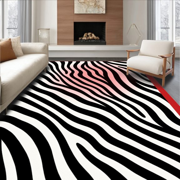 ODIKA 2x3 Machine Washable Non-Slip Area Rug, Bold Striped Safari Decorative Accent With Natural Elegance High Traffic Rug, Black, 664927