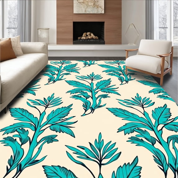 ODIKA 2'x3' Machine Washable Non-Slip Area Rug, Botanical Garden Lattice Verdant Foliage Intertwined Luxury High Traffic Rug, Beige, 596735