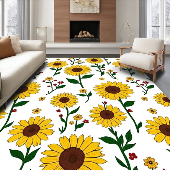 ODIKA 2x3 Machine Washable Non-Slip Area Rug, Botanical Garden Meadow Sunshine High Traffic Rug, Yellow, 703423